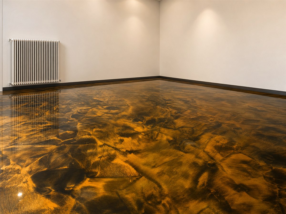 Visualisiertes Oberflächenkonzept „Amber Flow“ für Innenraum